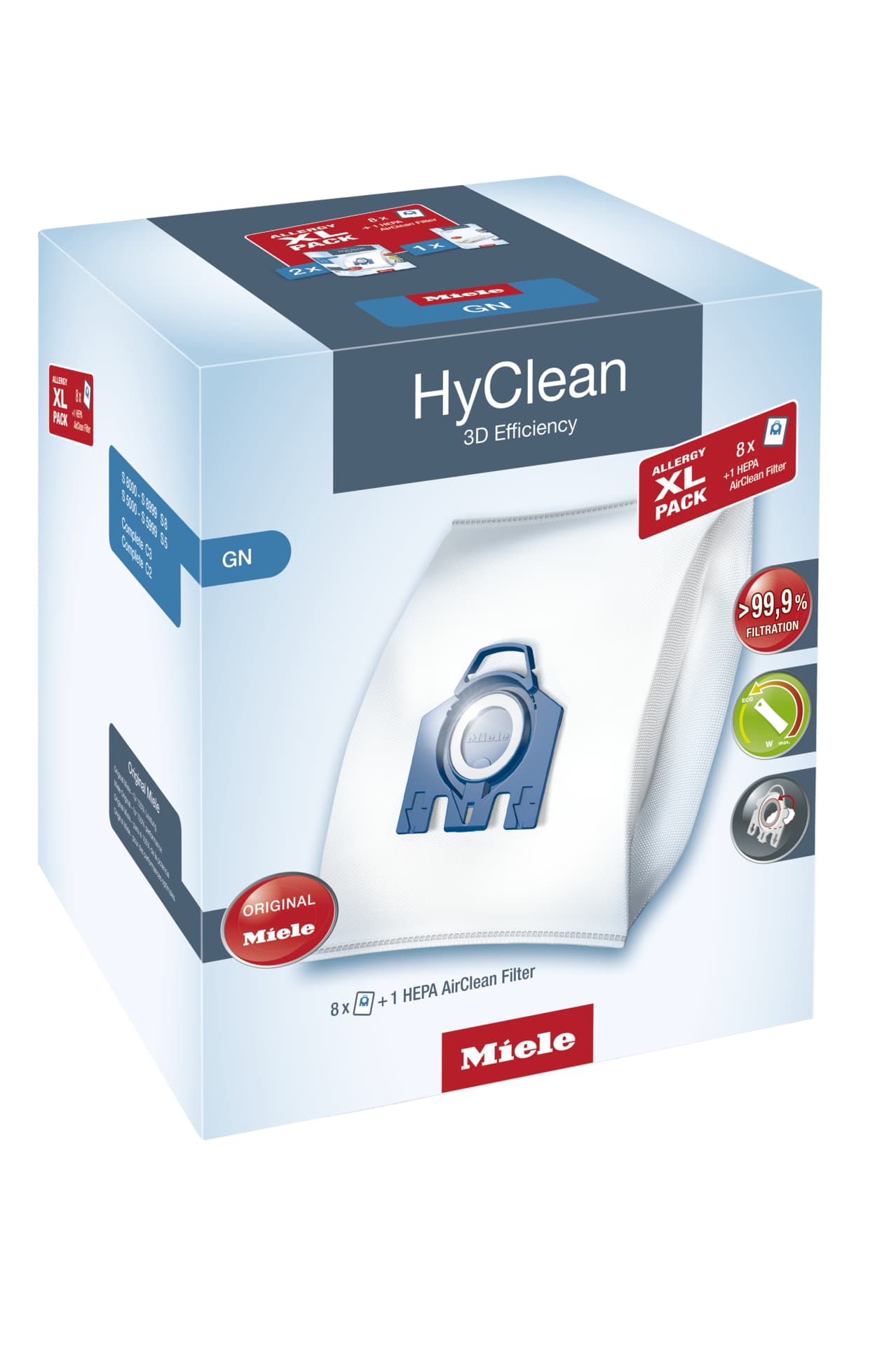 Miele Zubehör Staubsauger GN Allergy XL HyClean 3D Allergy XL-Pack HyClean 3D Efficiency GN 8 Staubsaugerbeutel und 1 HEPA AirClean Filter 
